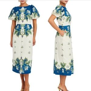 Mestiza New York size 10 Faye midi dress blue floral cotton puff sleeve NEW